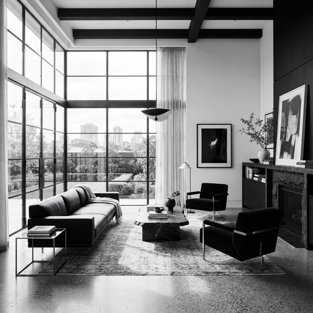 Interior elegante de uma sala de estar de luxo
